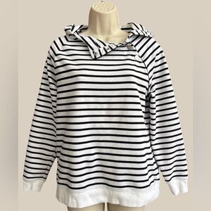 Lauren Ralph Lauren Black Label Womens Striped Hoodie Sweatshirt Silver Snaps M